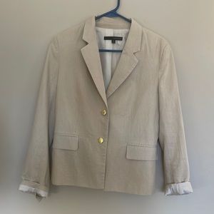 Harve Bernard Beige Linen Blazer with gold accents